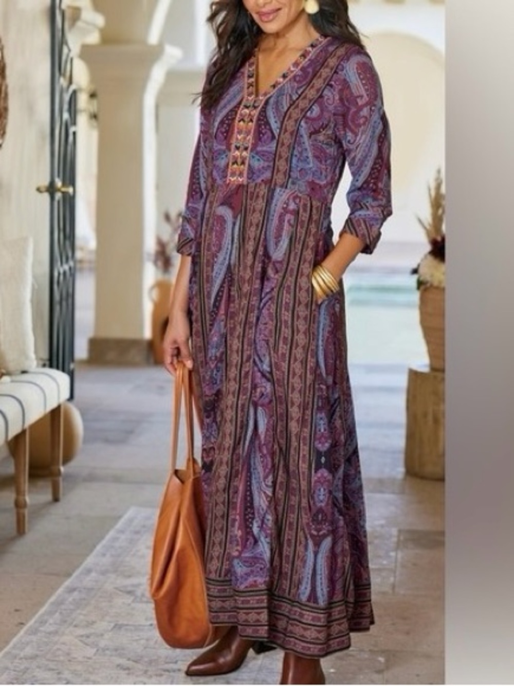 Soft Surroundings Mira Paisley Maxi Dress Purple Size Large